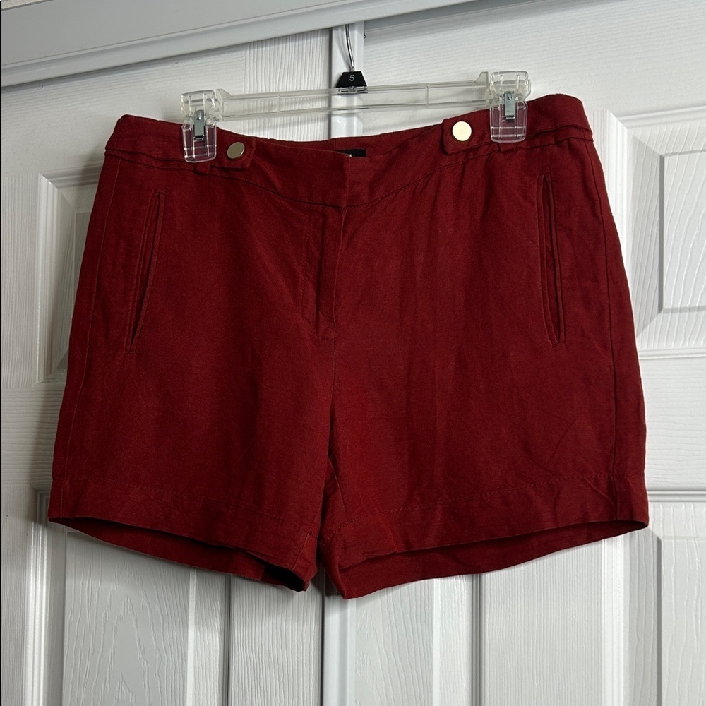 White House Black Market High Waist Red Shorts Linen Blend 6
